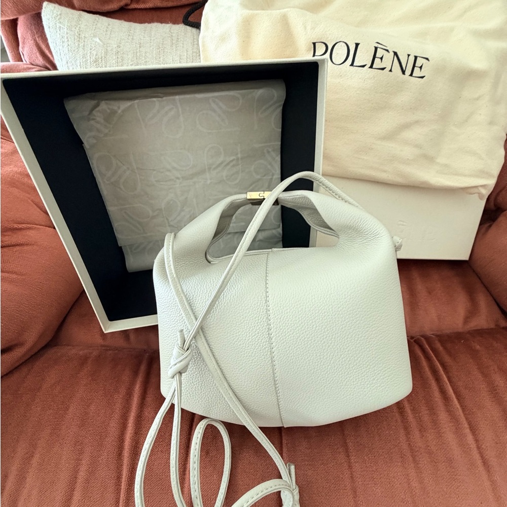 Polène White Pebbled Leather Shoulder Bag